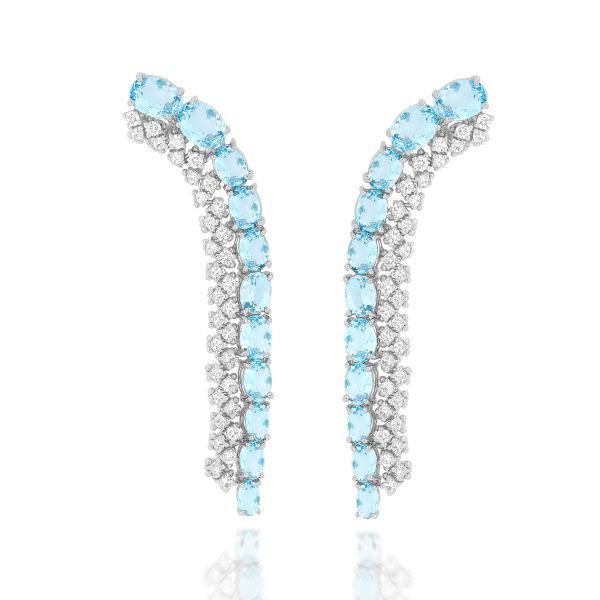 BRINCO OURO BRANCO COM DIAMANTES E AGUAS MARINHAS