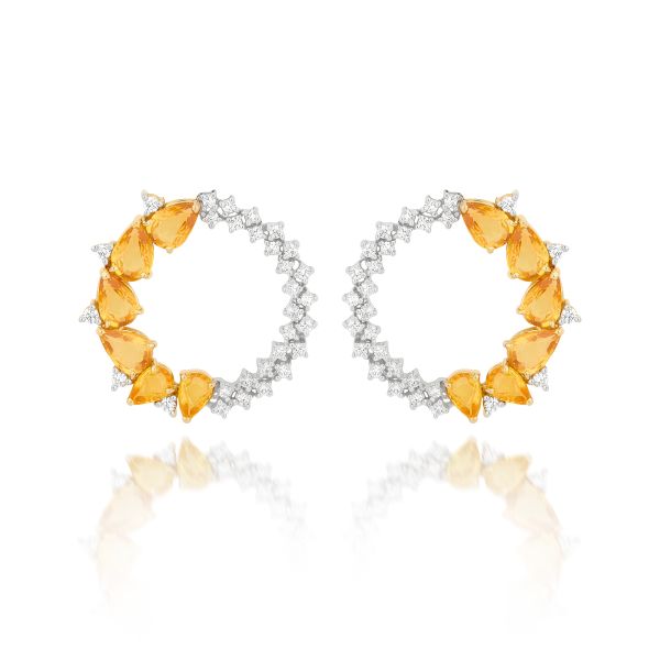 BRINCO OURO BRANCO COM DIAMANTES E SAFIRAS AMARELAS
