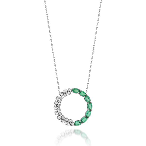 COLAR OURO BRANCO COM DIAMANTES E ESMERALDAS